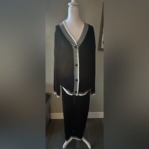 Black and White Striped Sweater Pant Suit